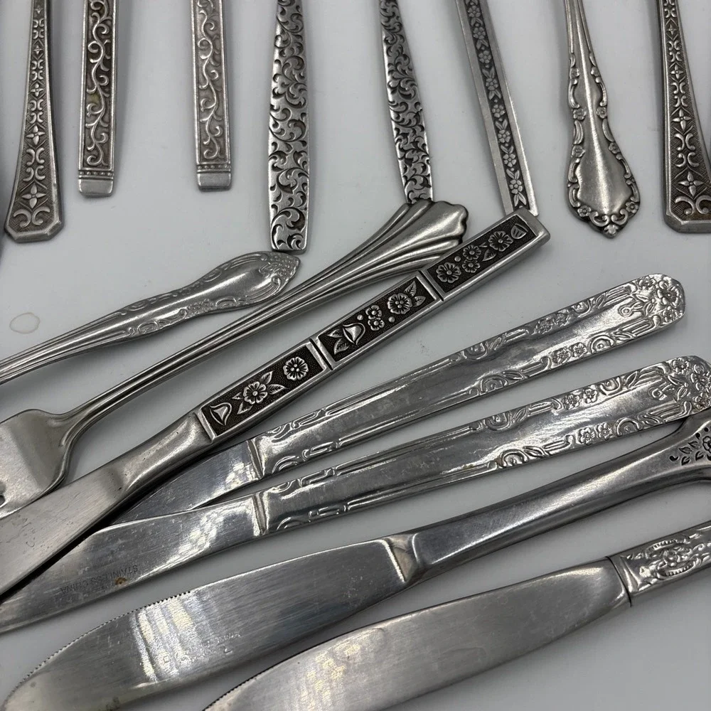 Vintage Stainless Steel Forks,spoons,knifes  Mixed Lot Of 24 Various Patterns